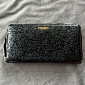 Black leather Kate Spade wallet with full zip around